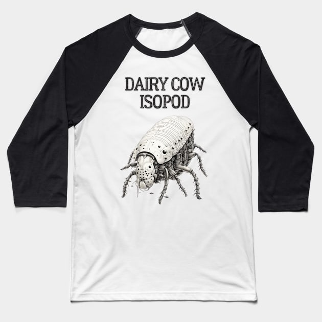 Monochrome Dairy Cow Isopod Bug Design | Intriguing Nature Artwork Baseball T-Shirt by The Whimsical Homestead